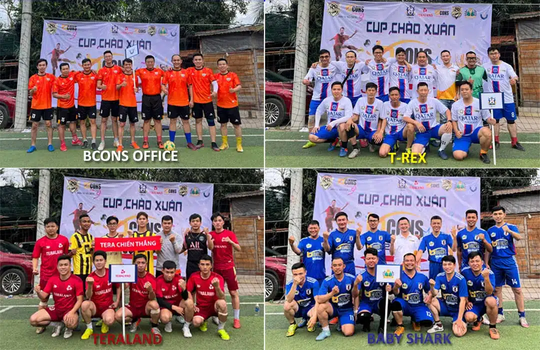Giải bóng đá Cúp Chào Xuân Bcons 2023 14 Đội hình đội tham dự cúp chào xuân Bcons 2023: Teraland, Baby Shark, T-rex, Bcons Office