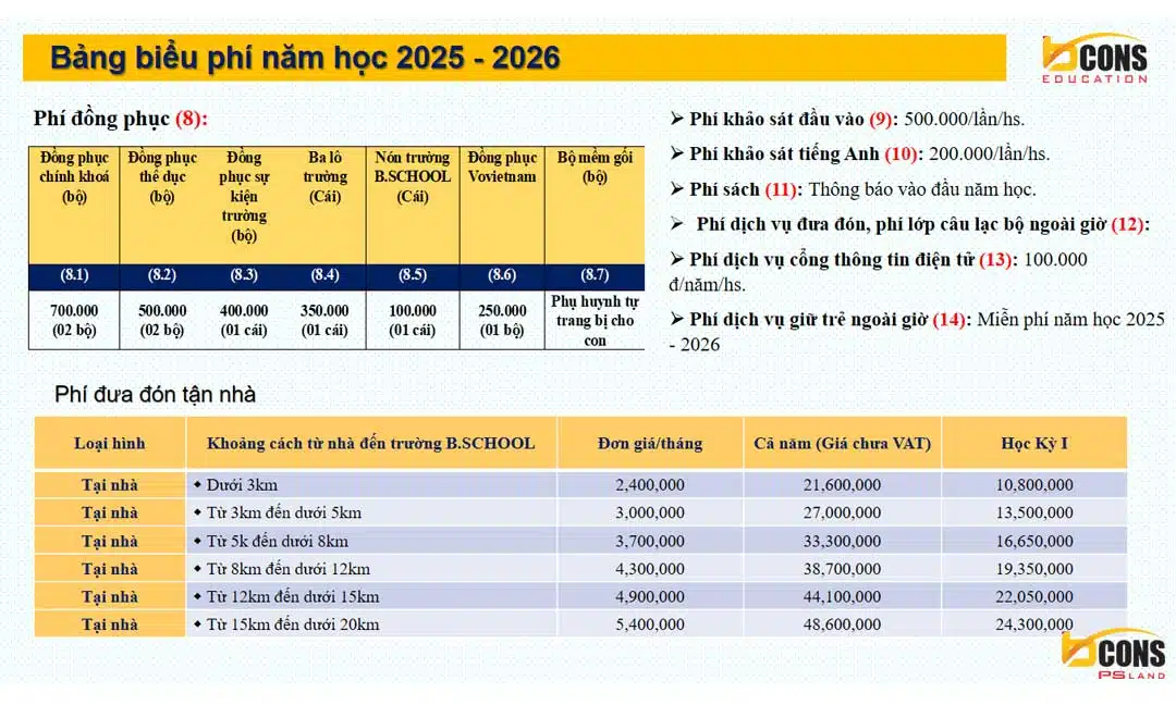 Tất Cả Thông Tin Về BSchool tại Bcons City 27 Phí đưa đón Bschool năm học 2025-2026