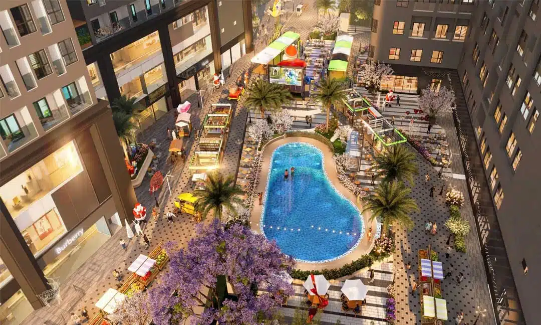 Trung Tâm Thương Mại Bcons City có gì 35 Phối cảnh khu Hồ bơi dưới chân tháp Bcons City 2