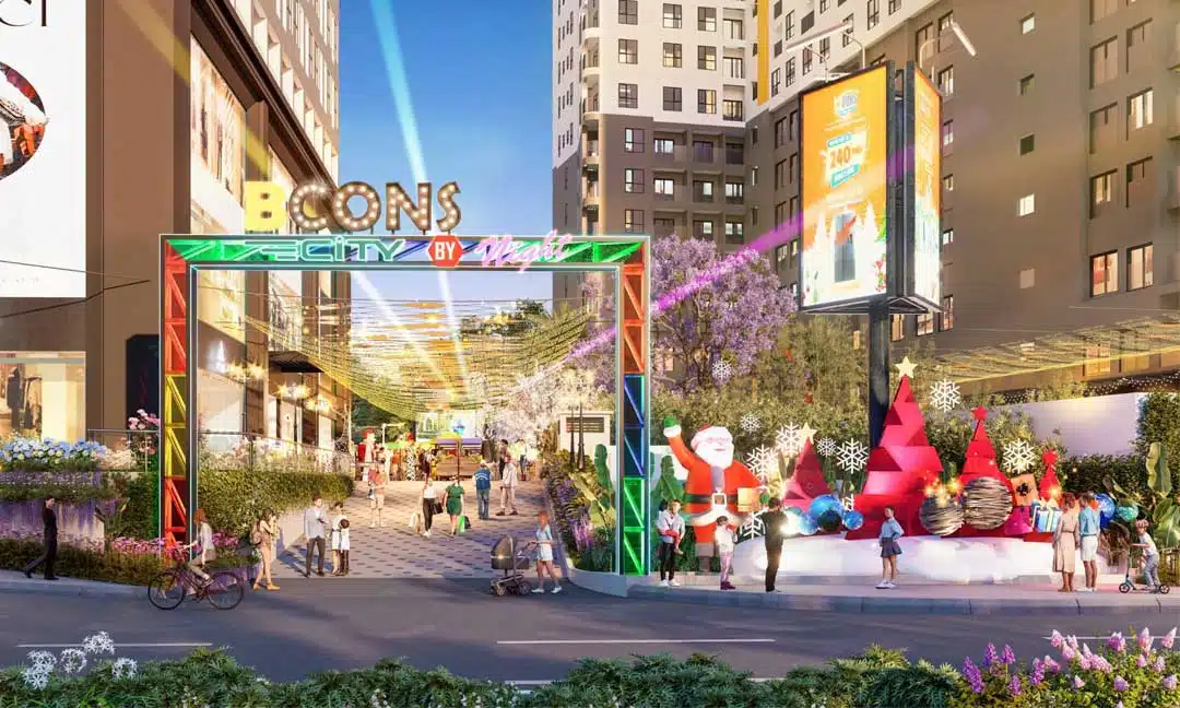 Trung Tâm Thương Mại Bcons City có gì 34 Phối cảnh lối dạo bộ, chợ đêm dưới chân tháp Green Diamond