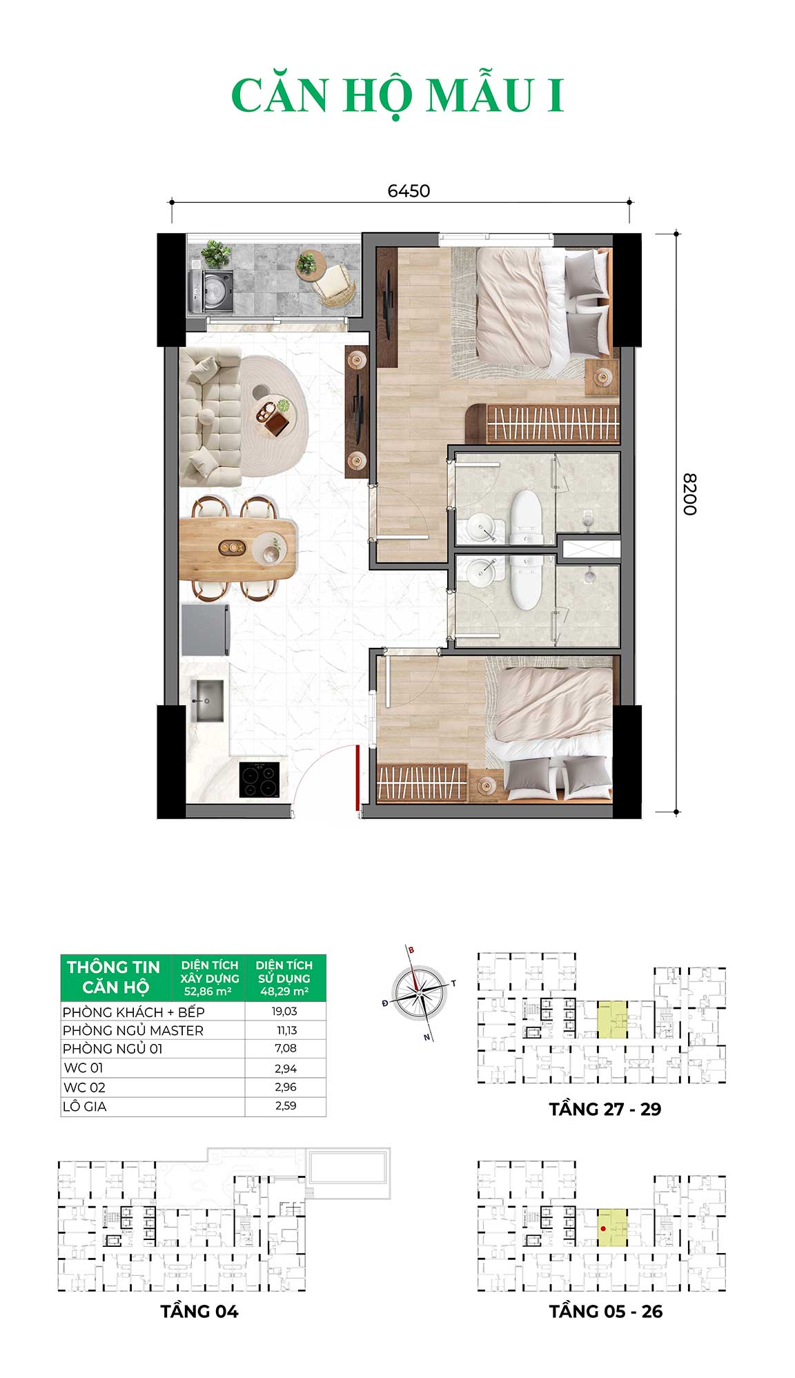 Bcons Asahi 52,86m2 Mau-I-2PN2WC