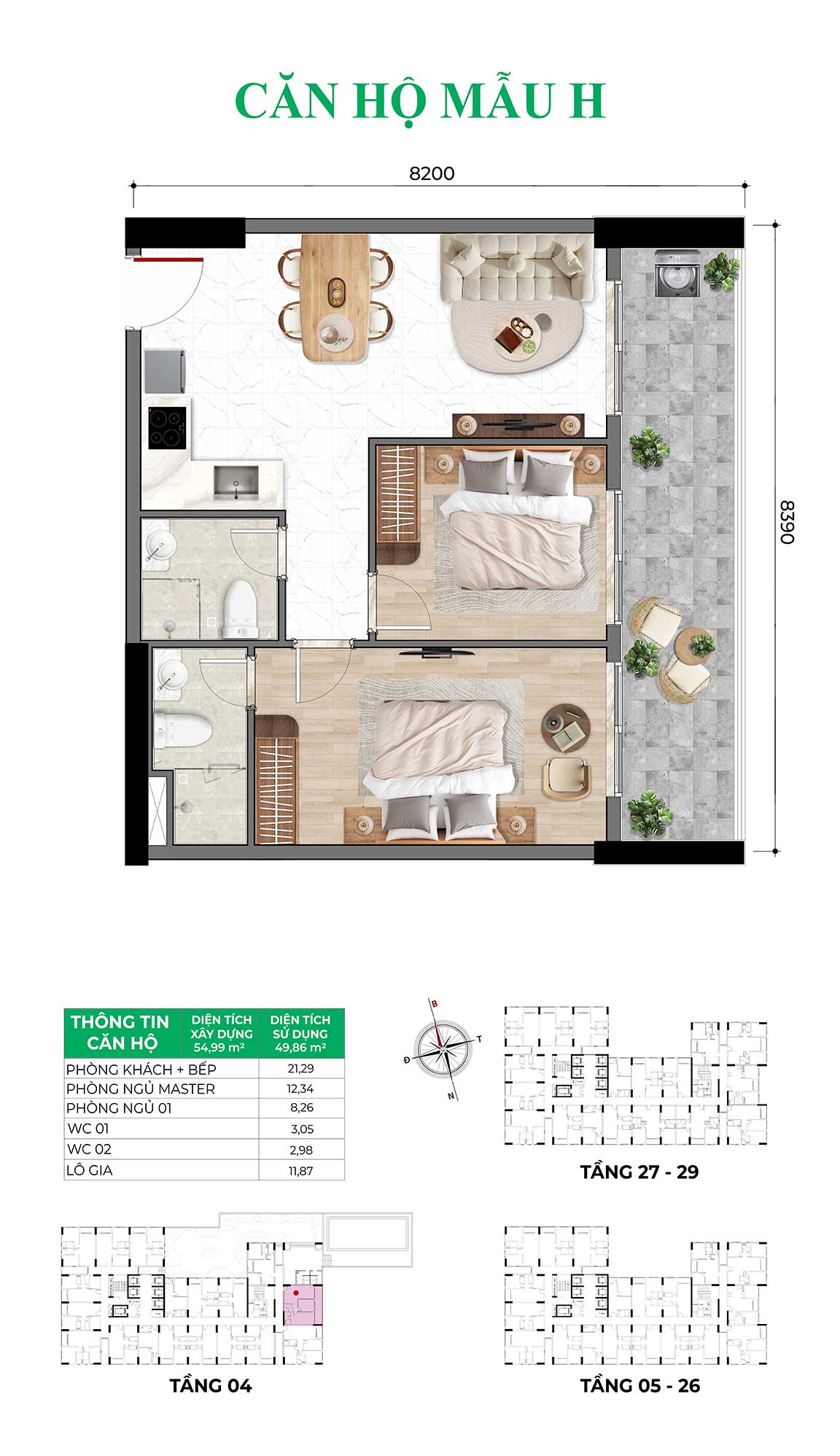 Bcons Asahi 54,99m2 Mau-H-2PN2WC