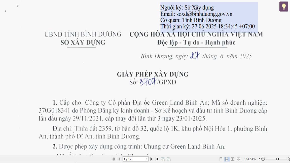 Giấy phép xây dựng Bcons Asahi