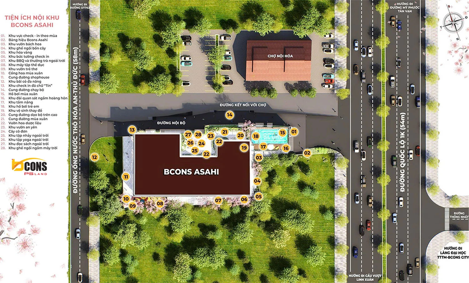 Mặt bằng tầng trệt Bcons Asahi